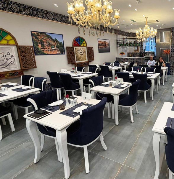 Persian restaurant seating area in Near South Kensington