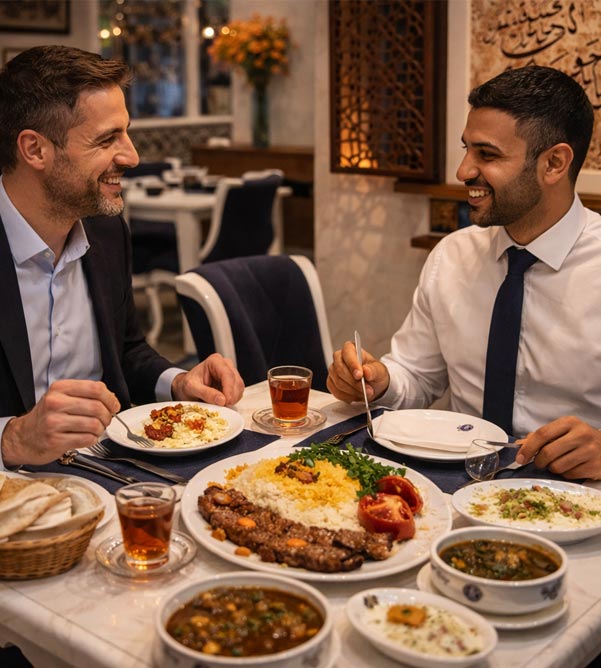 two-professionals-enjoying-an-after-work-Persian-dinner